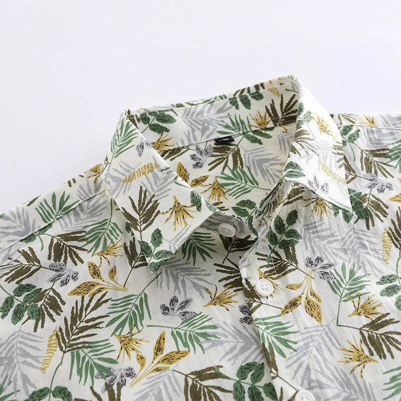Men's Hawaiian floral print short sleeve cotton shirt in cardigan style