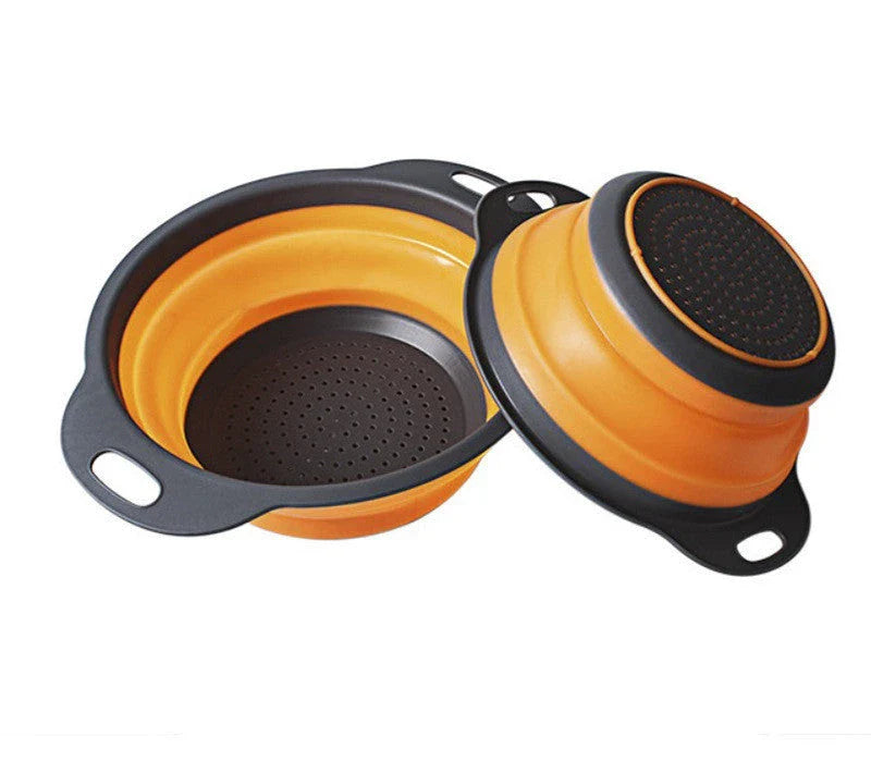 Collapsible silicone colander for washing and draining fruits and vegetables in the kitchen