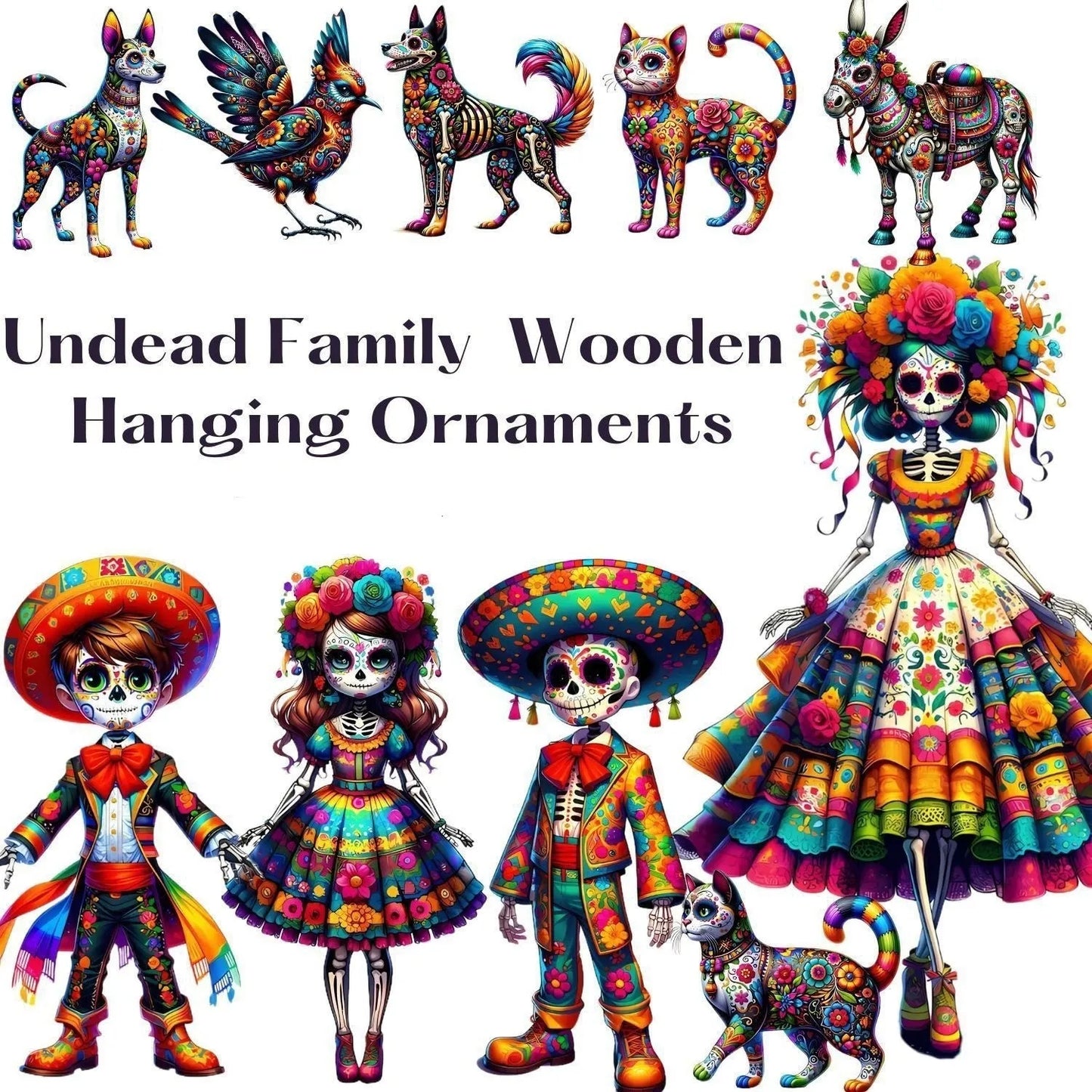 Wooden cartoon animal flat pendant set for Halloween and Easter wall decoration