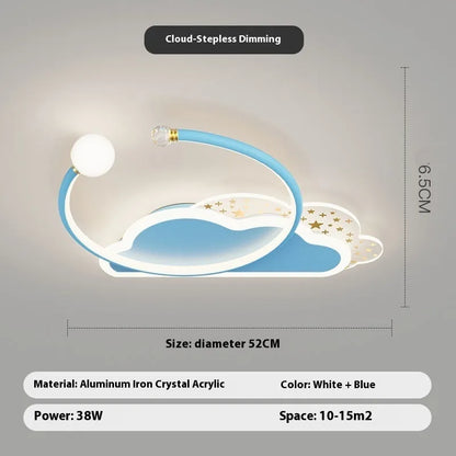 Children's bedroom ceiling lamp with moon star cloud design and adjustable LED lighting in blue colour option