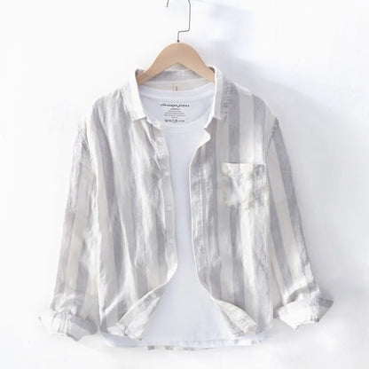 Men's plus-size Hong Kong style shirt with long sleeves in blue or light grey colour options