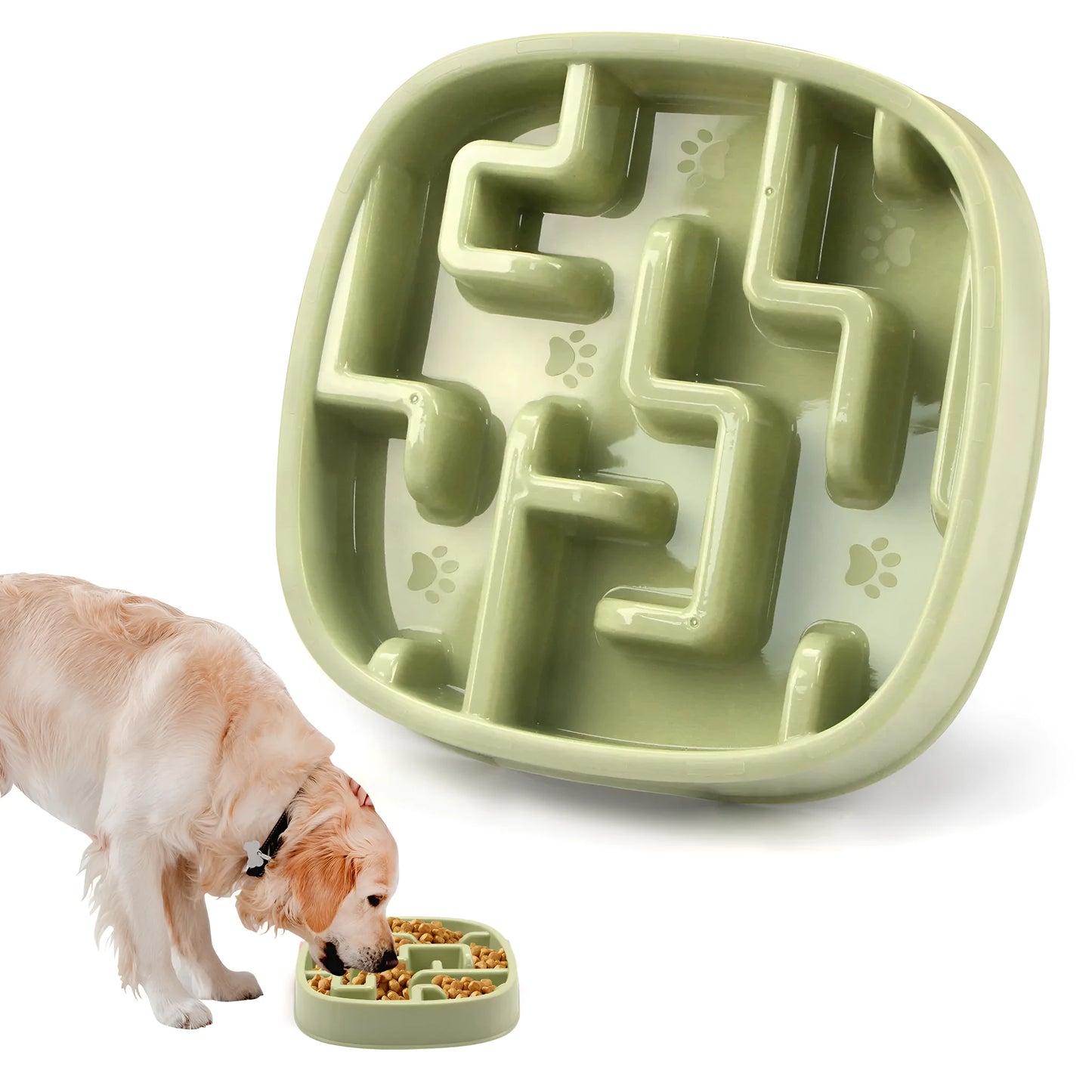 Square maze pattern slow feeder bowl for dogs and cats with anti-slip base in macaron colour.