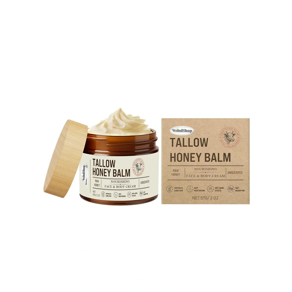 57g tallow honey skin repair moisturising cream in container showing natural formula texture