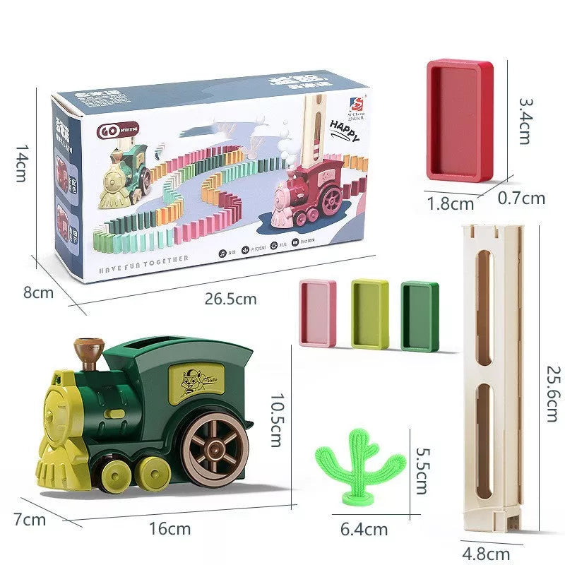 Electric domino train building blocks toy for children, available in dark green and wine red