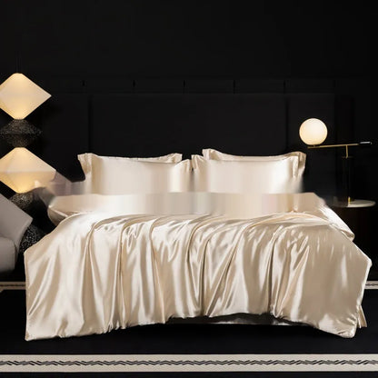 Household Fashion silk bed sheet four-piece set in Ash Purple colour on UK double bed