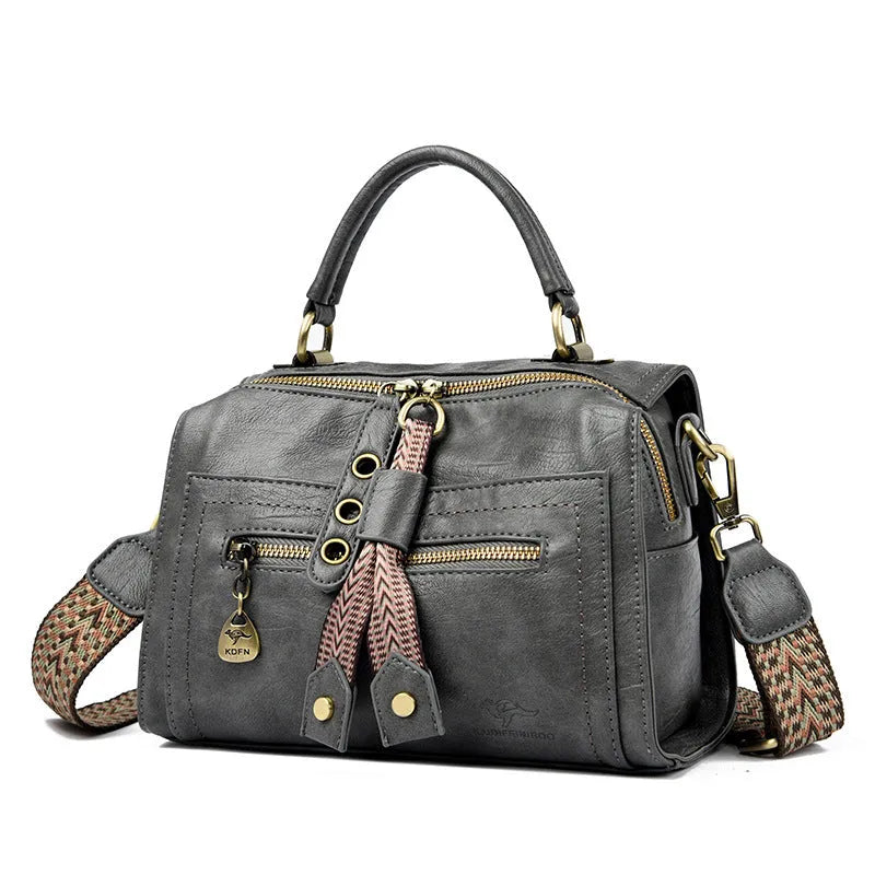 Women's grey one-shoulder crossbody bag with retro style and square shape