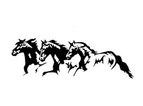 Three Horses auto decal sticker featuring a steed design, shown at 25cm by 8cm size.