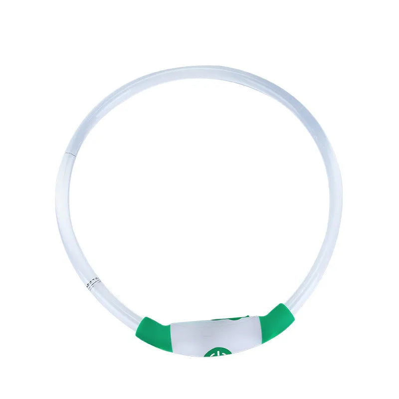 Blue USB rechargeable LED dog collar with glow lights, adjustable 70cm length for pet safety.