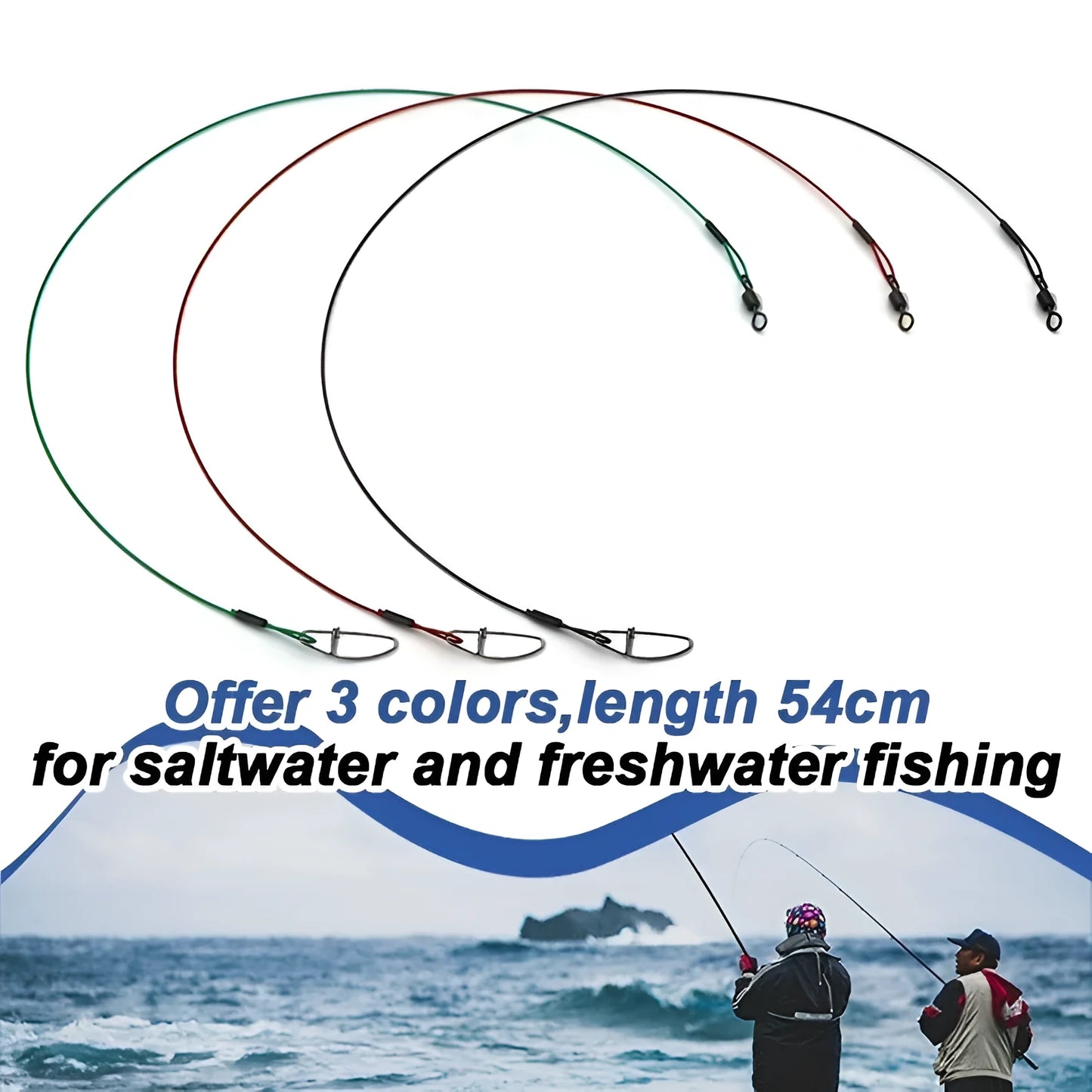 Green, black, and red 54cm copper steel wire fishing accessories with double buckle pins on fishing tackle