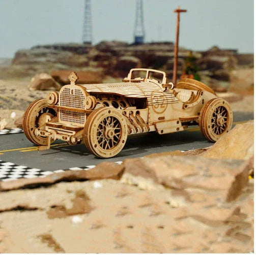 Premium model wooden train kit with 308 precision-cut wooden pieces for a rewarding DIY assembly project