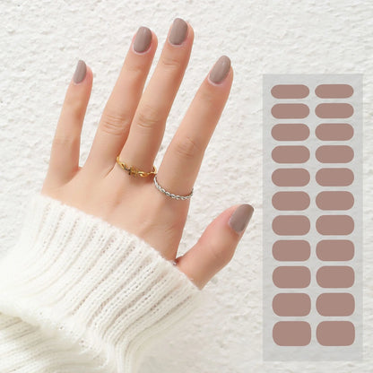 Semi-curing gel nail stickers sheet showing 22 solid colour designs including roses, tulips, and geometric patterns
