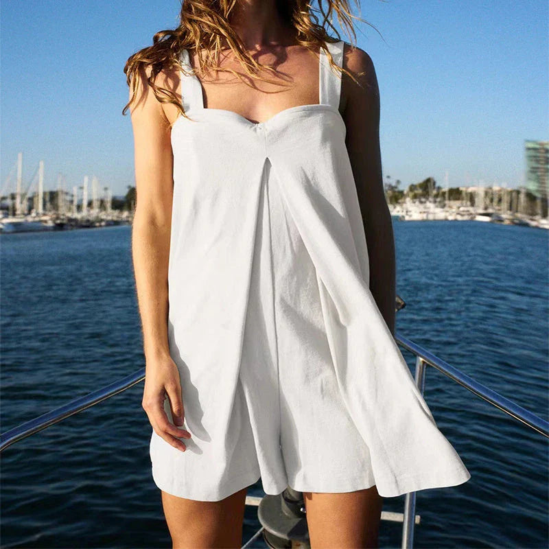 Stylish sleeveless jumpsuit with square collar in various colors and sizes