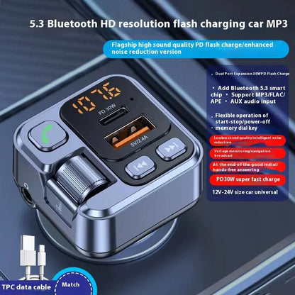 Car Bluetooth MP3 player receiver with FM transmitter and dual USB charging ports for vehicles