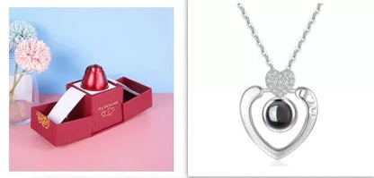 Valentine's Day Metal Rose Jewelry Gift Box Necklace with adjustable crystal necklace and maroon gift box