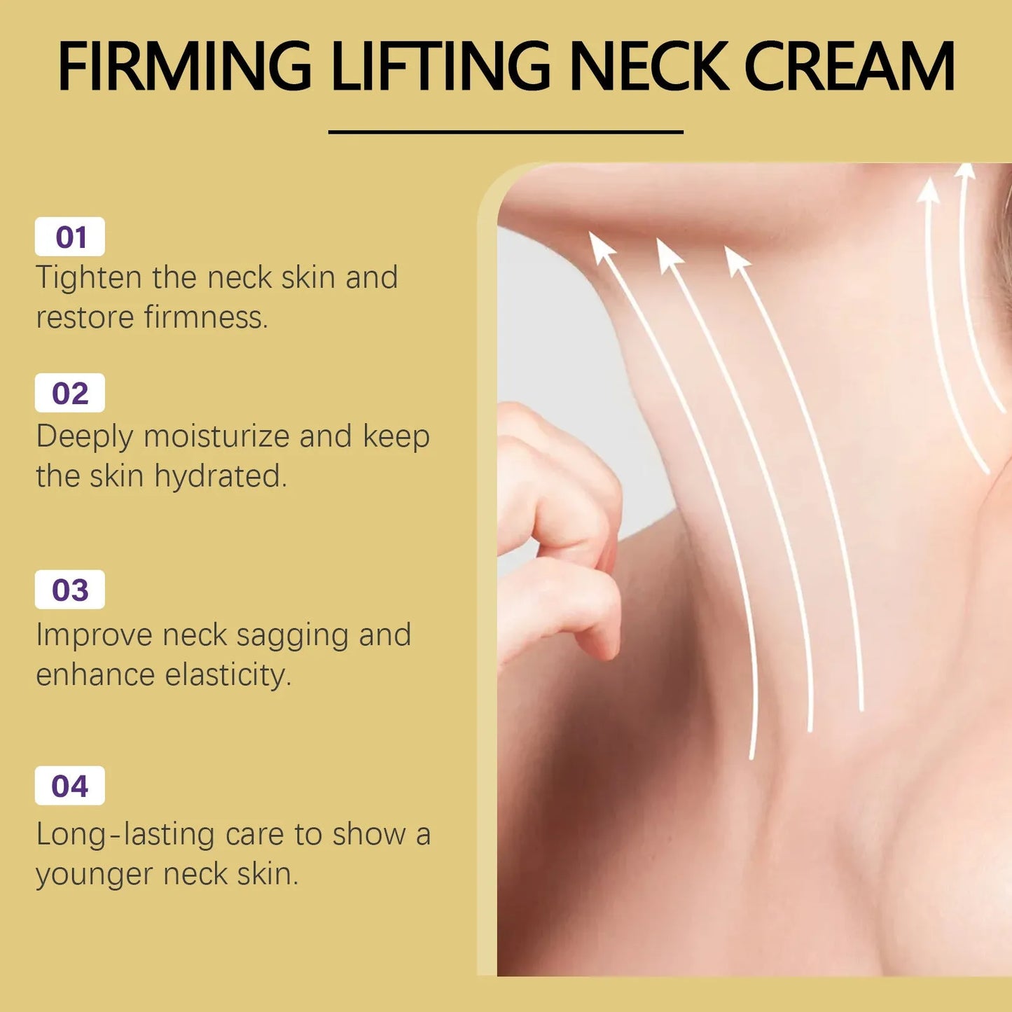 Tightening roller cream for neck lines in 8.6cm x 17.5cm container with integrated massage applicator