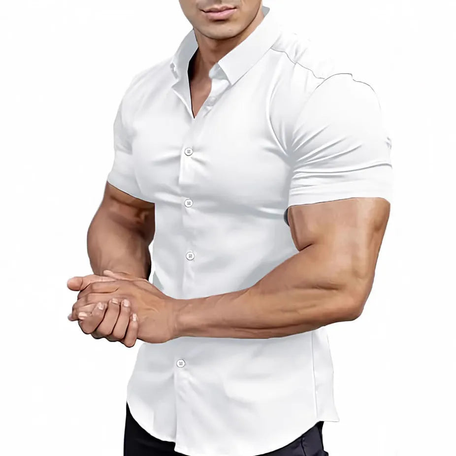 Men's short sleeve printed shirt with collar in brown, available in sizes S to 5XL