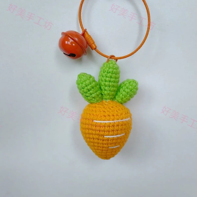 Cartoon Carrot Car Keychain Pendant accessory made from wool felt with cheerful fruit vegetable design for key rings bag charms backpack decoration gift choice available in single piece or 15-piece bulk pack options