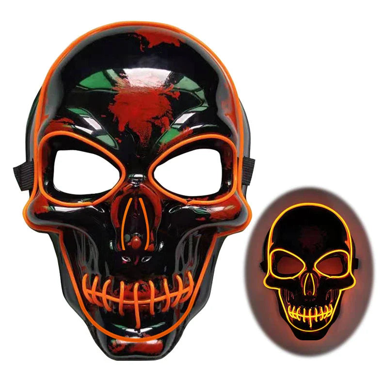 Realistic LED Skeleton Mask with customizable glow-in-the-dark lighting effects for Halloween, parties, and more