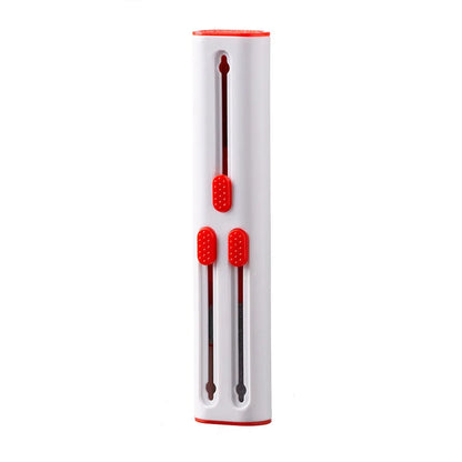 Black and white plastic earbud cleaning pen with a brush for headphones and mobile phones
