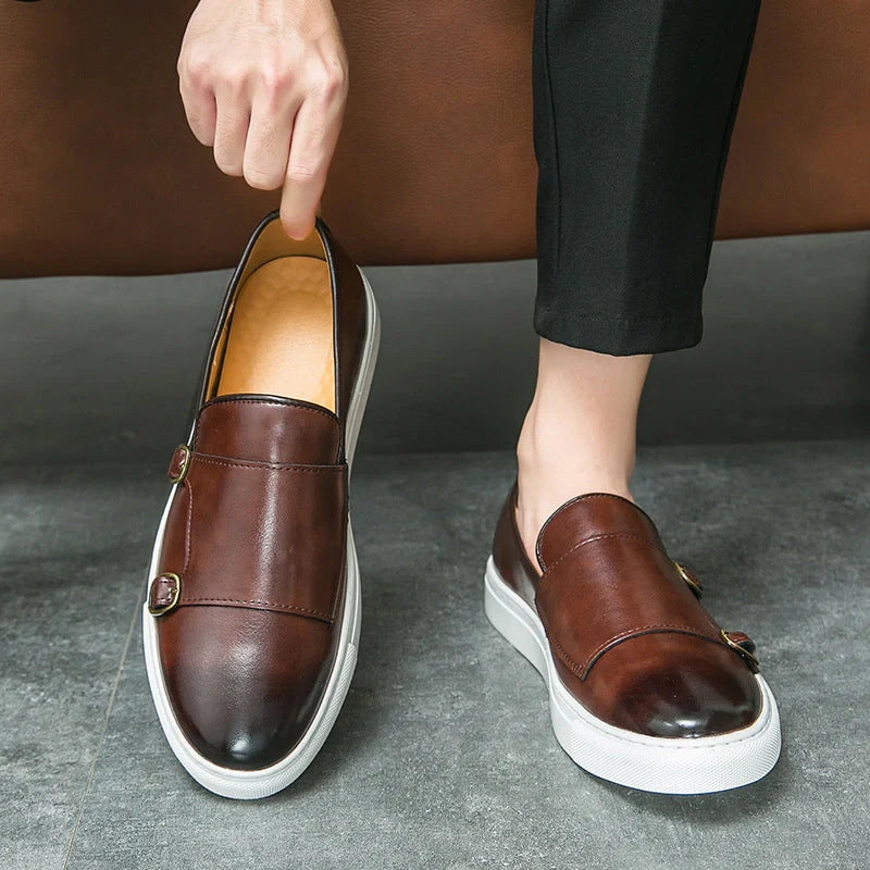 Stylish men's business casual loafers in black and brown