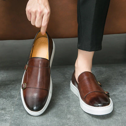 Stylish men's business casual loafers in black and brown