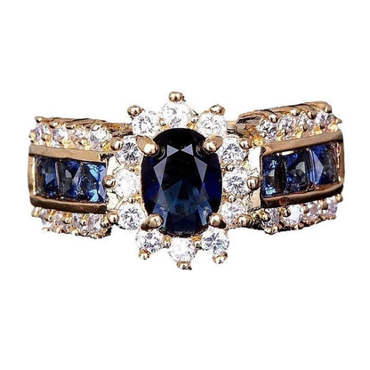 Personalised diamond-treated zinc alloy rings in blue and purple designs with size options 6-11