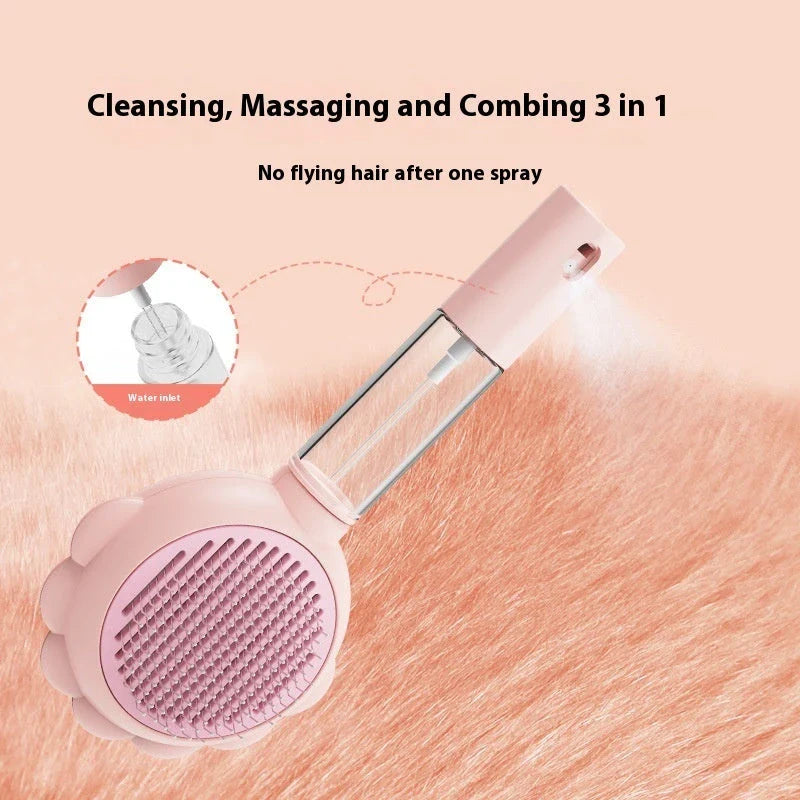 Self-Cleaning Pet Grooming Brush with Spray - Gentle Deshedding Tool for Cats and Dogs