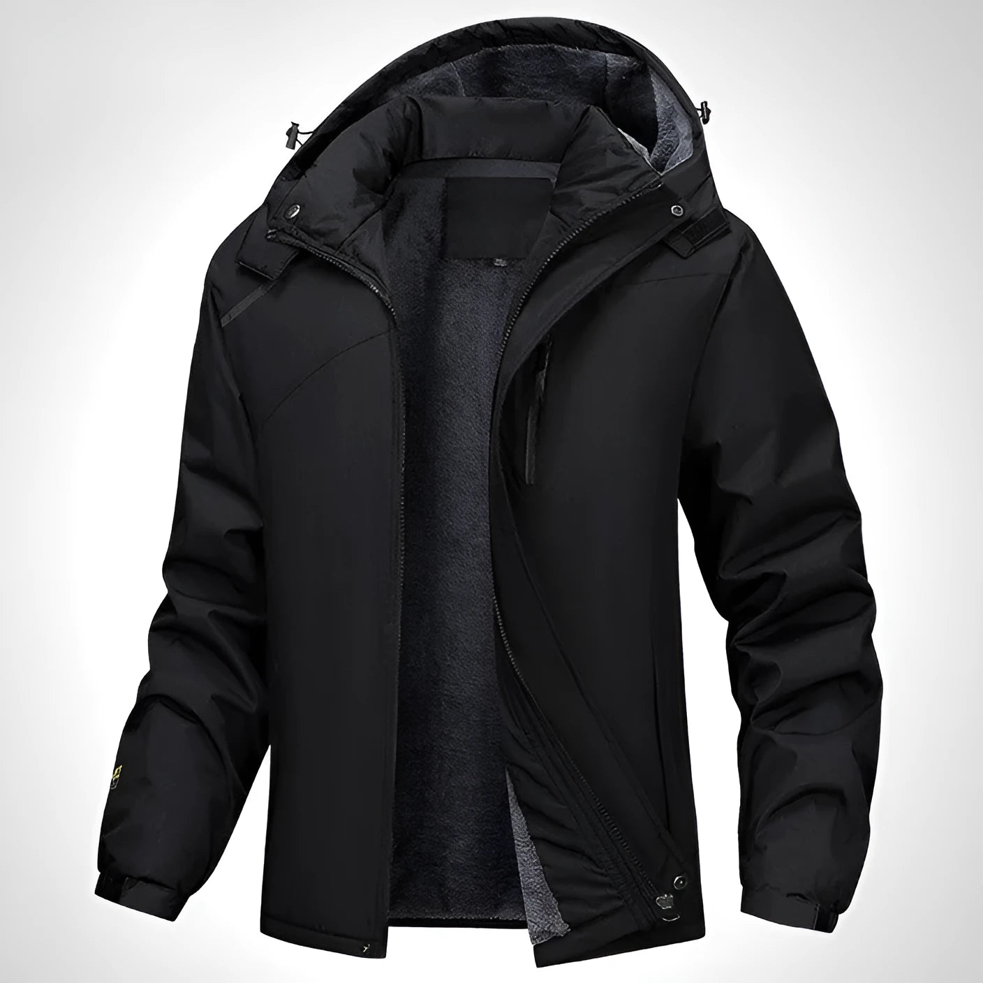 Plus size men's hooded waterproof coat in polyester, shown in army green colour.
