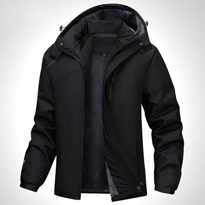 Plus size men's hooded waterproof coat in polyester, shown in army green colour.