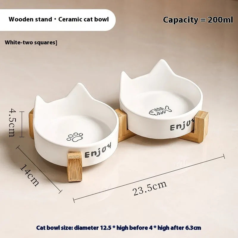 Porcelain cat bowl with cat ear design in 2-in-1 configuration for food and water