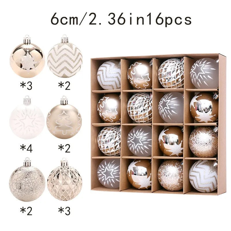 Christmas decoration pendant set with electroplated balls and painted gifts in cowhide presentation box