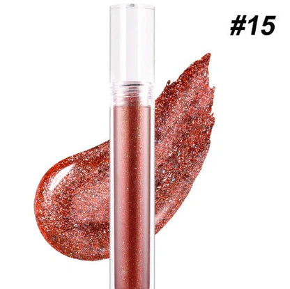 15 Colour Laser Lip Lacquer tubes showing waterproof formula with laser powder technology