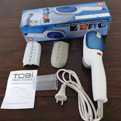 Handheld portable garment steamer with mechanical controls and dual voltage compatibility