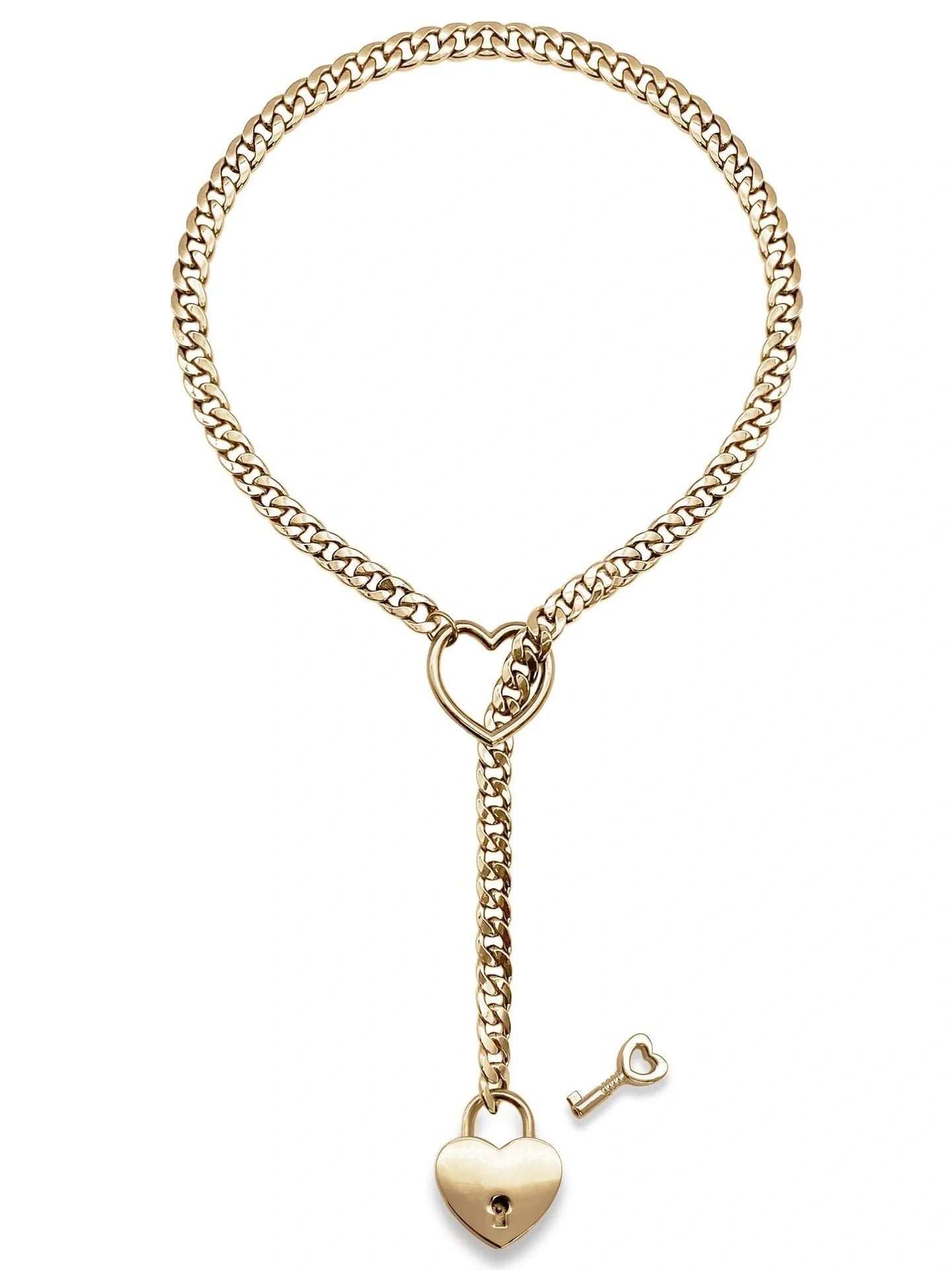 Adjustable heart-shaped O-ring slip chain necklace in alloy
