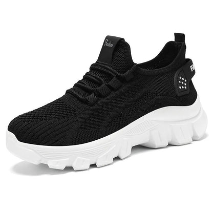 Women's Flyknit running sneakers with PVC sole in white, pink, beige, or black