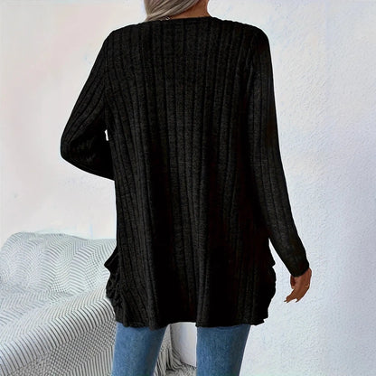 Men's solid grey loose-fitting long sleeve cardigan with side pockets