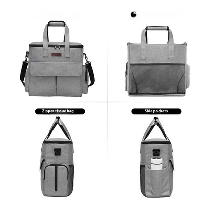 Gray dog travel bag kit with removable divider and multiple carrying options