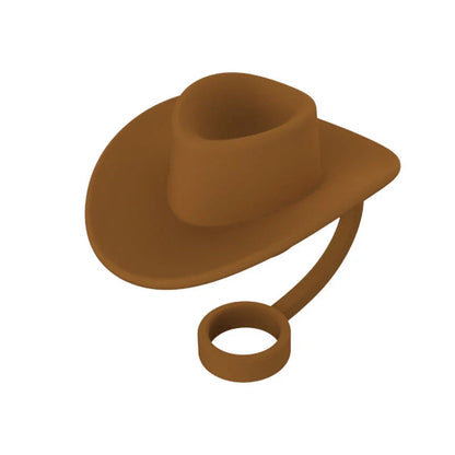 Stylish cowboy hat-shaped straw covers made of food-grade silicone in vibrant macaroon colors for protecting and decorating drinks
