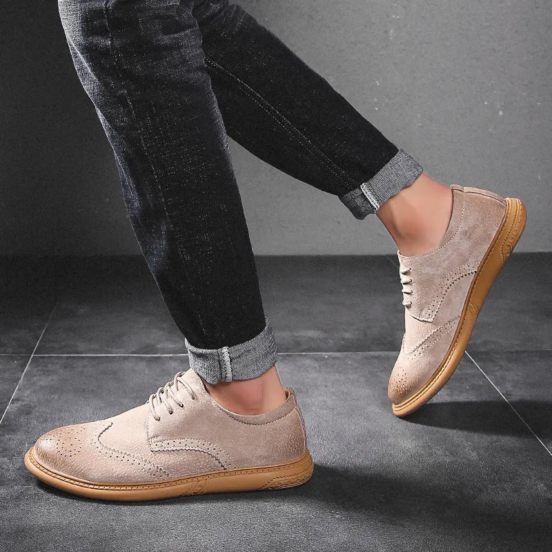 Men's Business Formal Leather Shoes Low Top Lace Up Retro Style Genuine Cowhide Upper Rubber Sole Breathable Non-Slip Footwear in Black Grey Green Sand Colour Sizes 38 to 46