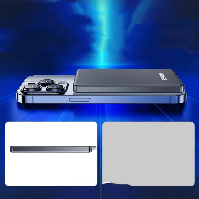 Magnetic wireless charging power bank 5000mAh ultra-thin 8.8mm alloy in titanium or dark gray