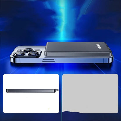 Magnetic wireless charging power bank 5000mAh ultra-thin 8.8mm alloy in titanium or dark gray