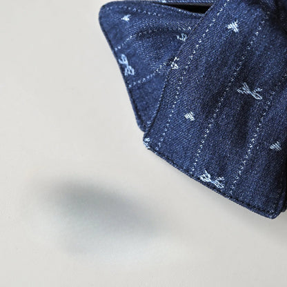 Korean style embroidered denim barrette shark clip in dark blue and smalt colours for women's updos.