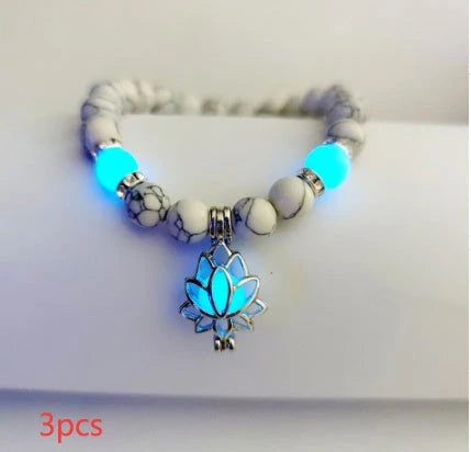 Glow-in-the-Dark Lotus Stone Bracelet with Adjustable Elastic Design for Yoga, Meditation, and Everyday Wear