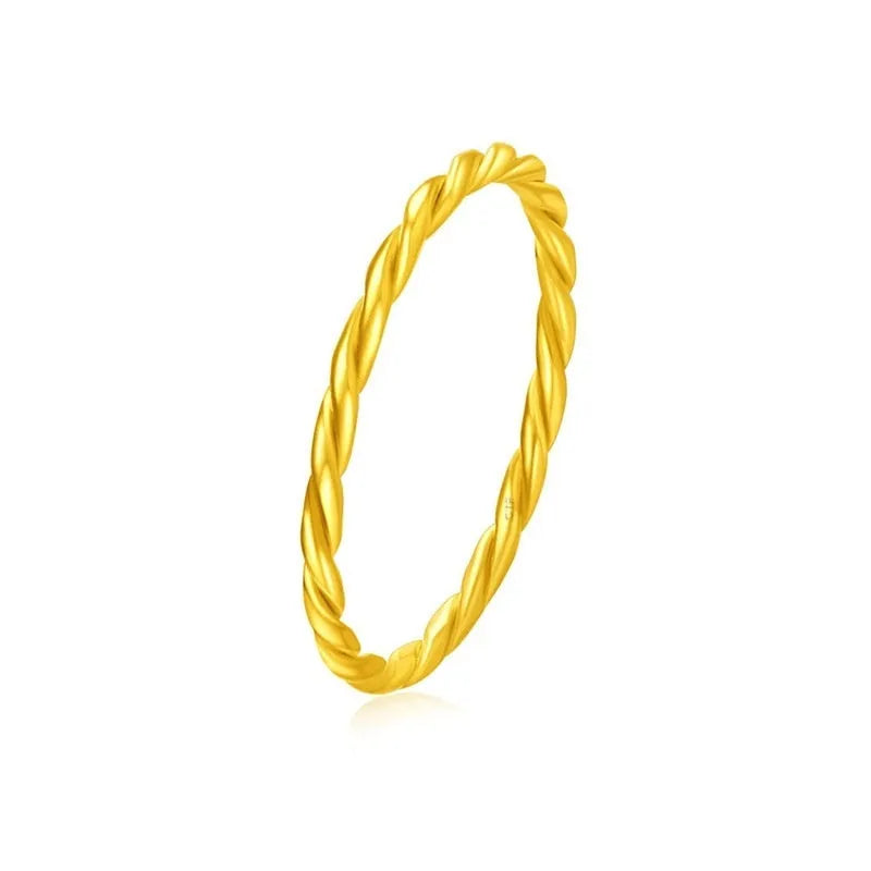 Gold-plated brass women's ring showing twist and simple bracelet styles in matte and glossy finishes.