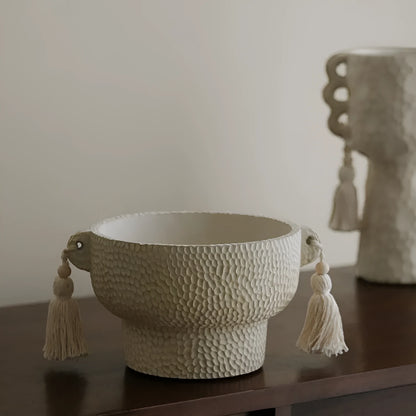 Ceramic Binaural Tassel Flower design succulent pot in Silent Wind style, showing high and low model variants.