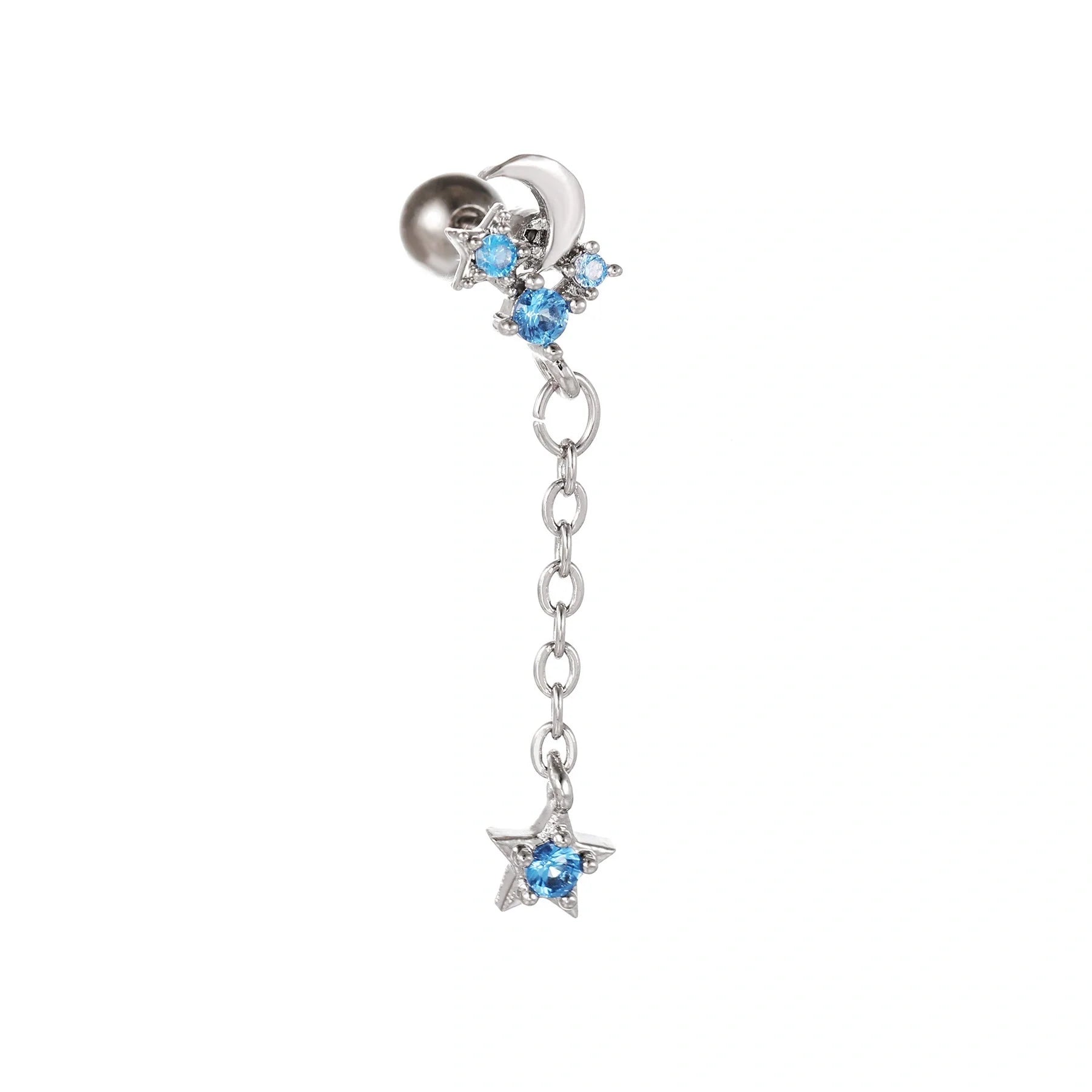 Stylish Star Moon Cubic Zirconia Cartilage Earring in gold and white