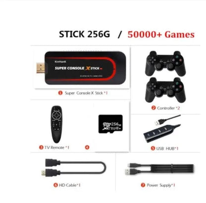 64-bit retro game console with HDMI port showing memory options of 64G, 128G and 256G