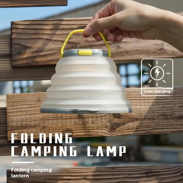 White camping lamp with single-key switch, compact design for tents and outdoor use