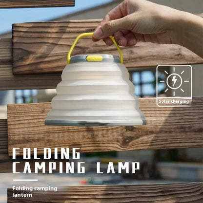 White camping lamp with single-key switch, compact design for tents and outdoor use