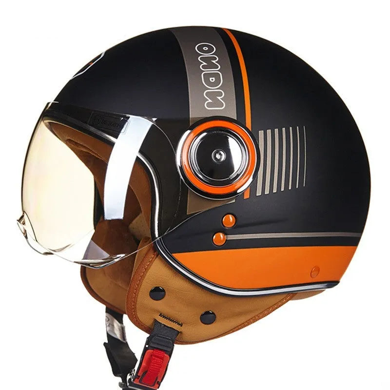 Retro style battery car half helmet in bright two-tone colours with ABS shell